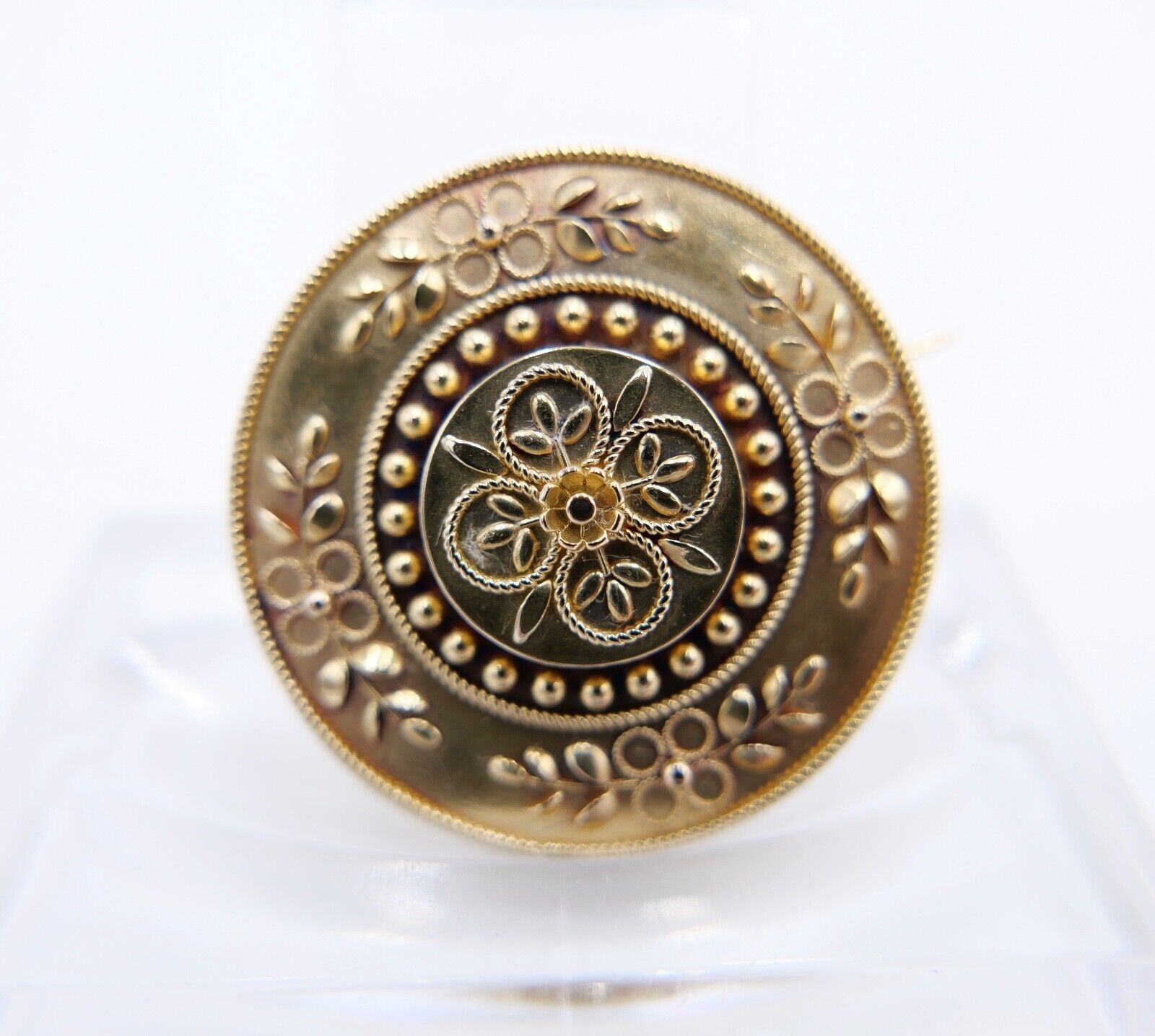 Alte Brosche 15Ct Gelb Gold JUGENDSTIL Motiv Floral & Granulation Arbeit - Antikhandel-Stuttgart