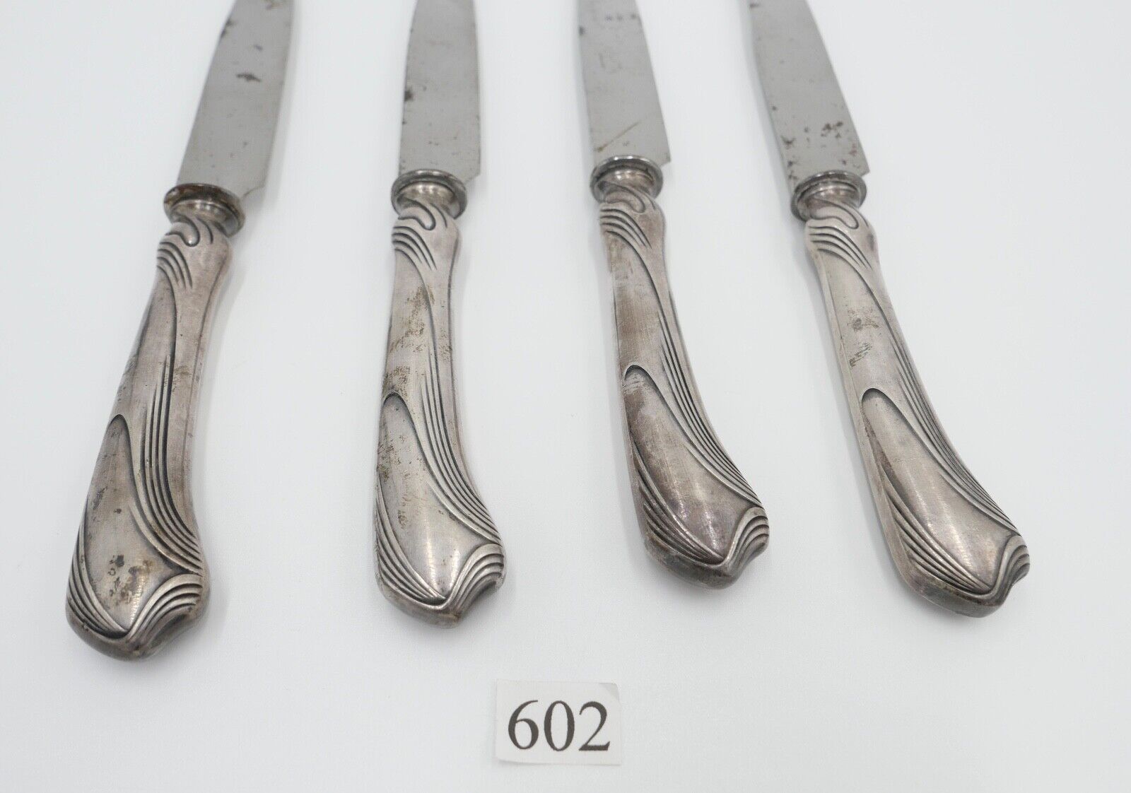 4x ALTE CHRISTOFLE PARIS VERSILBERT MESSER / BESTECK Silberauflage 20-30er Jahre - Antikhandel-Stuttgart