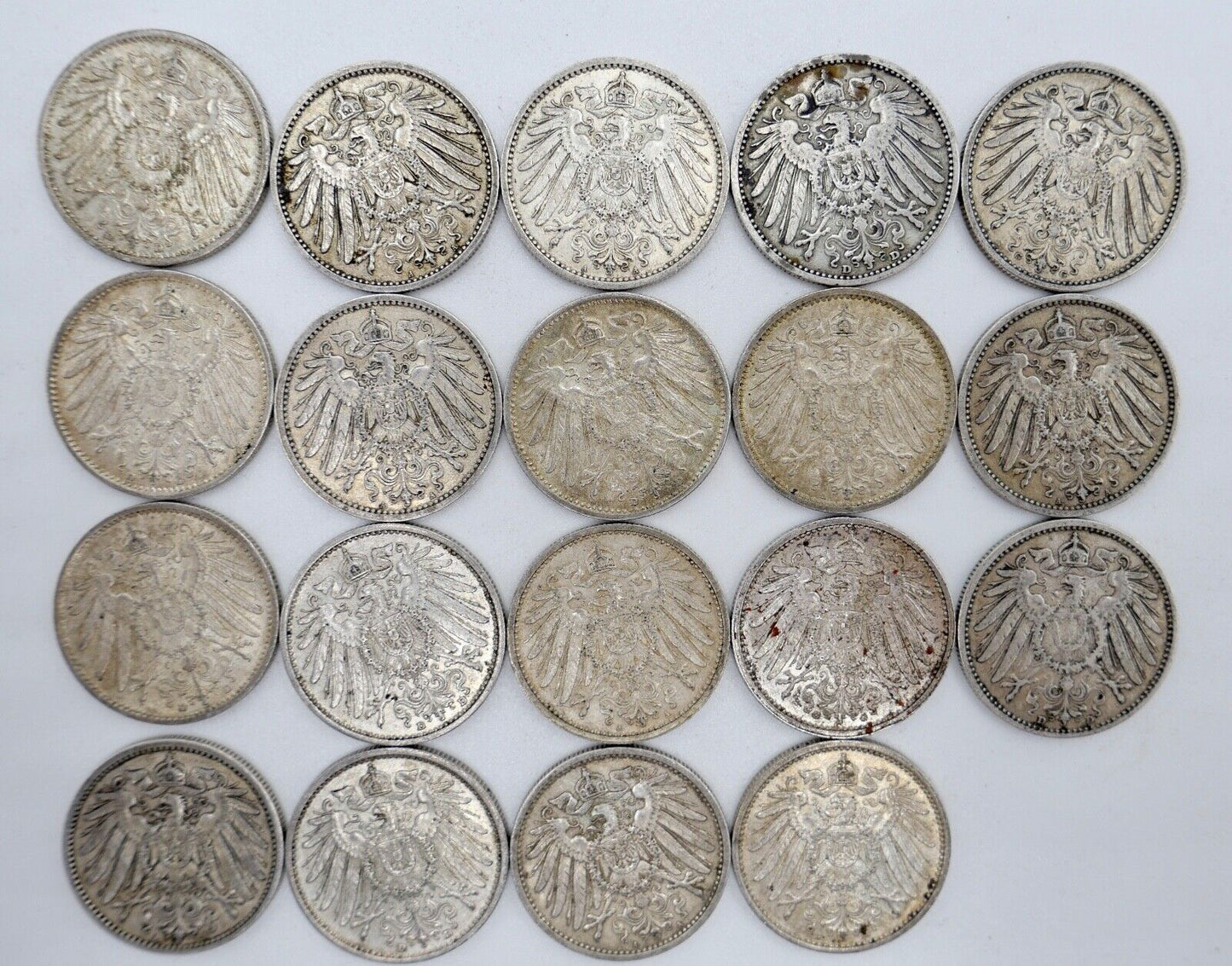 19x 1 Mark 1901 1905 1909 1910 1912 1914 1915 J D G A Silbermünze Jäger J.17 - Antikhandel-Stuttgart