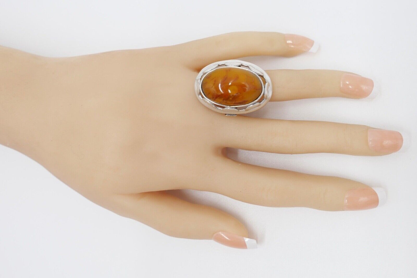 Großer auffälliger Bernstein Designer 835 Silber Ring Gr. 58 WWB 3 Frauenkopf - Antikhandel-Stuttgart