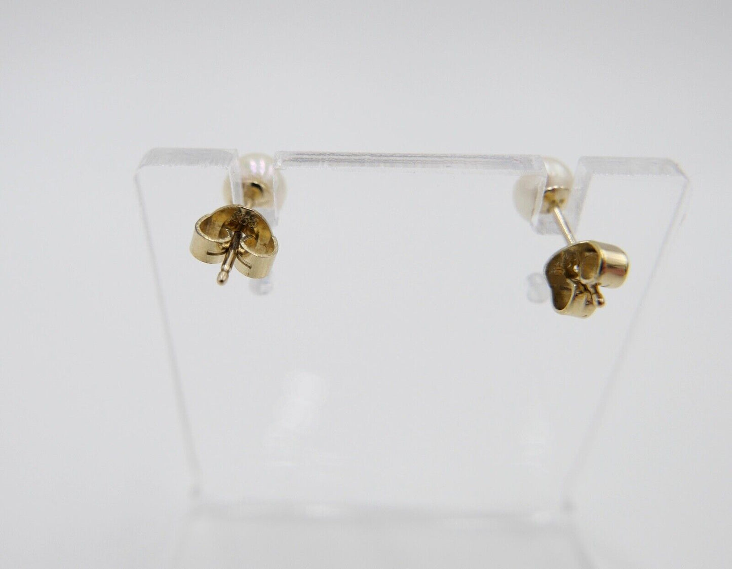 80er Jahre Gelbgold Zucht Perlen Ohrringe Ohrstecker 333 / 8K Perle Ø 5,0 mm - Antikhandel-Stuttgart