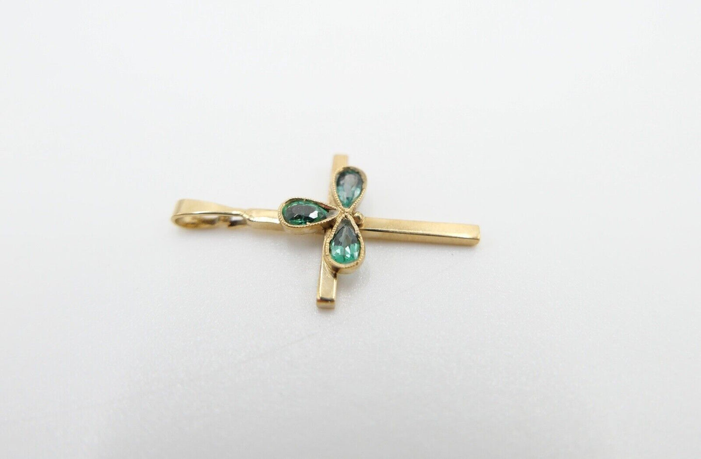 40er Jahre Kreuz Anhänger 333 / 8K Gelbgold Gold Kreuzanhänger Turmalin Tropfen - Antikhandel-Stuttgart