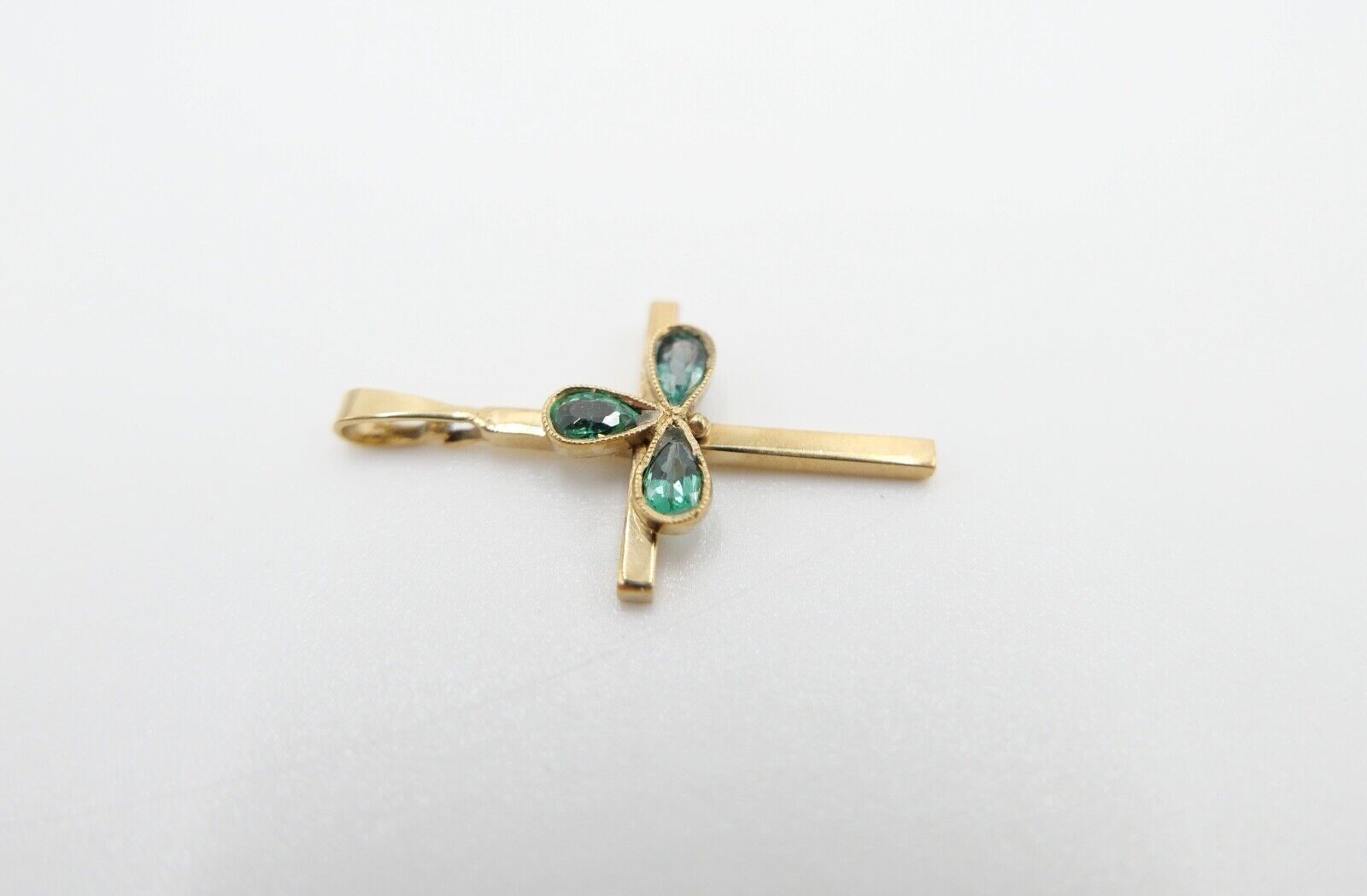 40er Jahre Kreuz Anhänger 333 / 8K Gelbgold Gold Kreuzanhänger Turmalin Tropfen - Antikhandel-Stuttgart