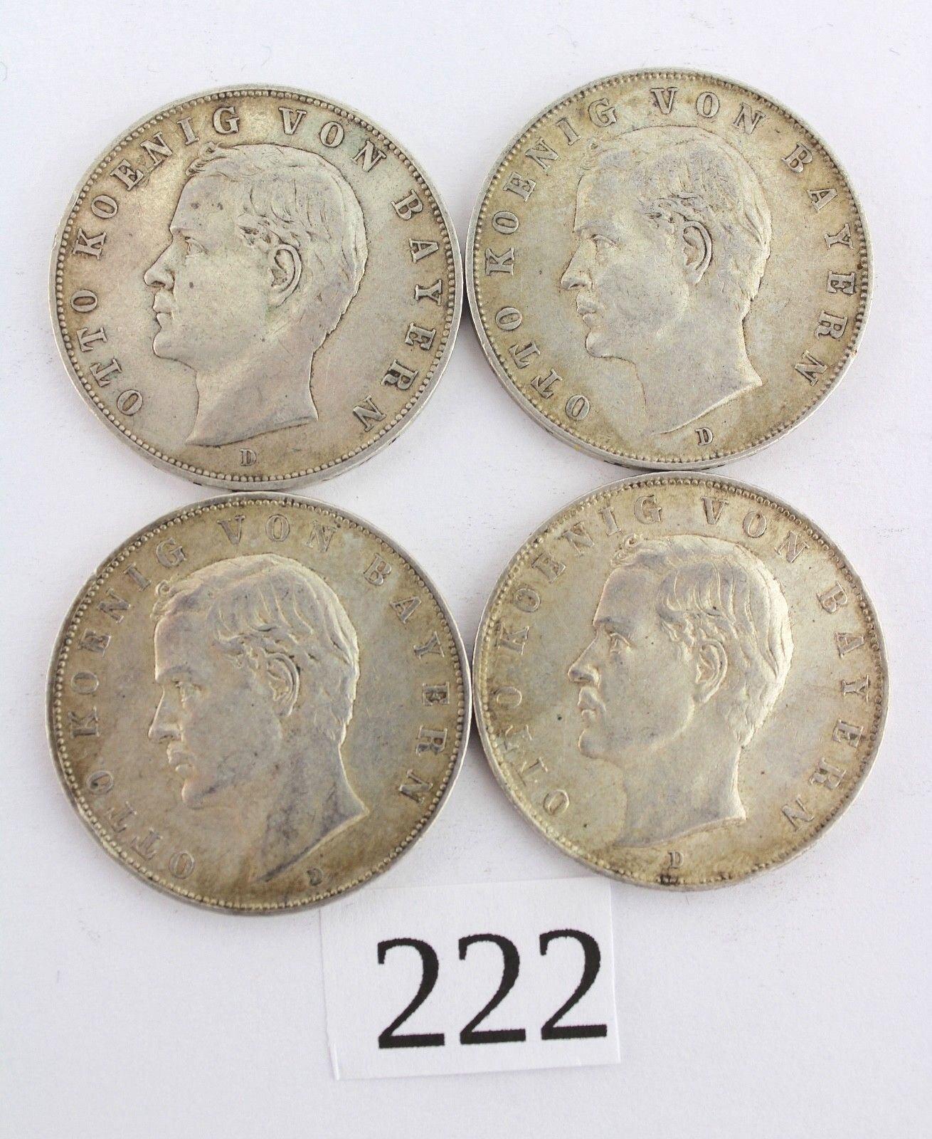 4x 3 Mark " OTTO " König von Bayern 1909 1910 1912 1913 D Jäger J. 47 Silber - Antikhandel-Stuttgart