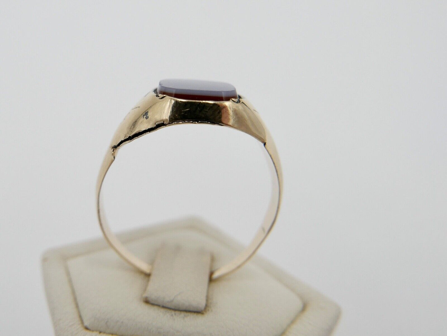 Antiker Jugendstil Siegelring Ring Gold 585 14K Gr. 59 Blauer Achat Lagenstein - Antikhandel-Stuttgart