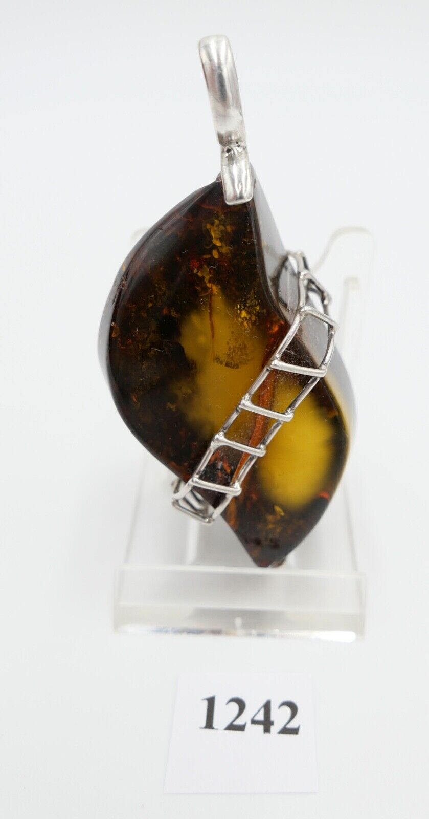 großer Bernstein Anhänger 925 Silber 41,4 Gramm Amber 8 cm HANDGEFERTIGT - Antikhandel-Stuttgart