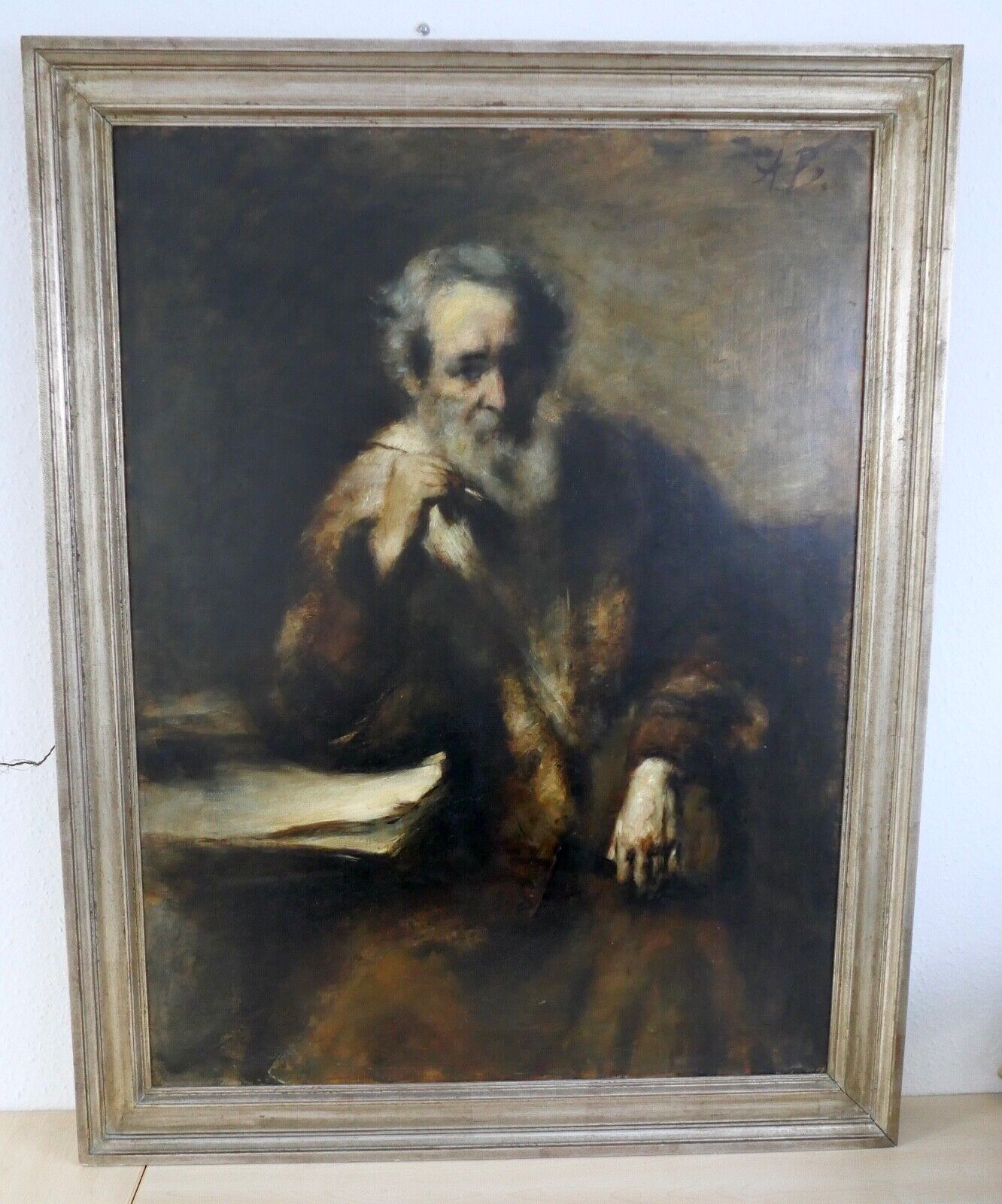 136 x 106 cm MONOGRAMMIST A.B. / A.V. Maler 19. Jh. " Gelehrter im Pelzmantel " - Antikhandel-Stuttgart