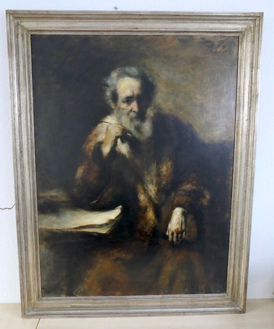 136 x 106 cm MONOGRAMMIST A.B. / A.V. Maler 19. Jh. " Gelehrter im Pelzmantel " - Antikhandel-Stuttgart