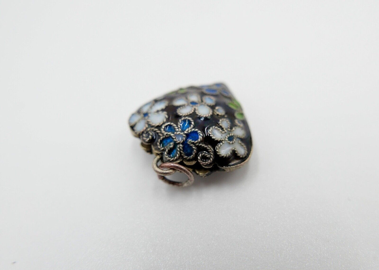 Antiker alter Herz Anhänger mit Emaille Florales Muster Ø 21 mm - Antikhandel-Stuttgart