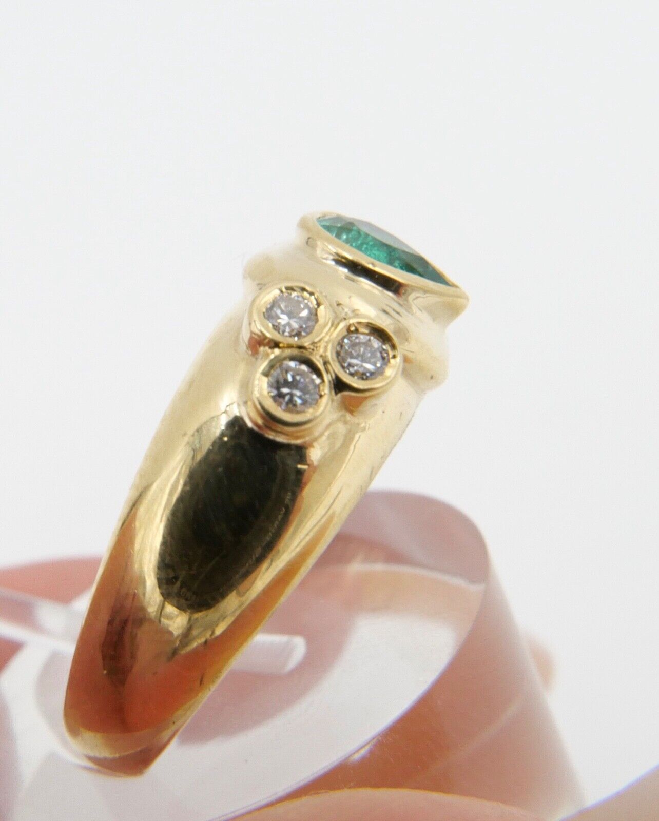 1980er 750 18K Damen Gelbgold Diamant Brillant Smaragd Ring 0,70 Ct Gr. 57-58 - Antikhandel-Stuttgart