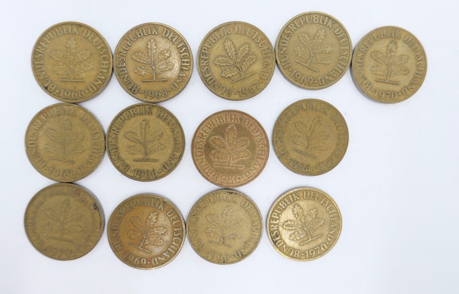 13x 10 Pfennig 1966 1967 1968 1969 1970 1986 D F G J Jäger J. 383 ss-vz - Antikhandel-Stuttgart