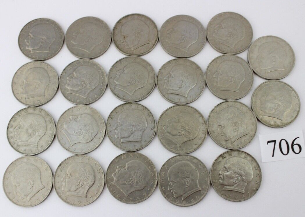 22x 2 DM Mark MAX PLANCK 1957 - 1971 Jäger J. 392 1957 1958 1959 - Antikhandel-Stuttgart