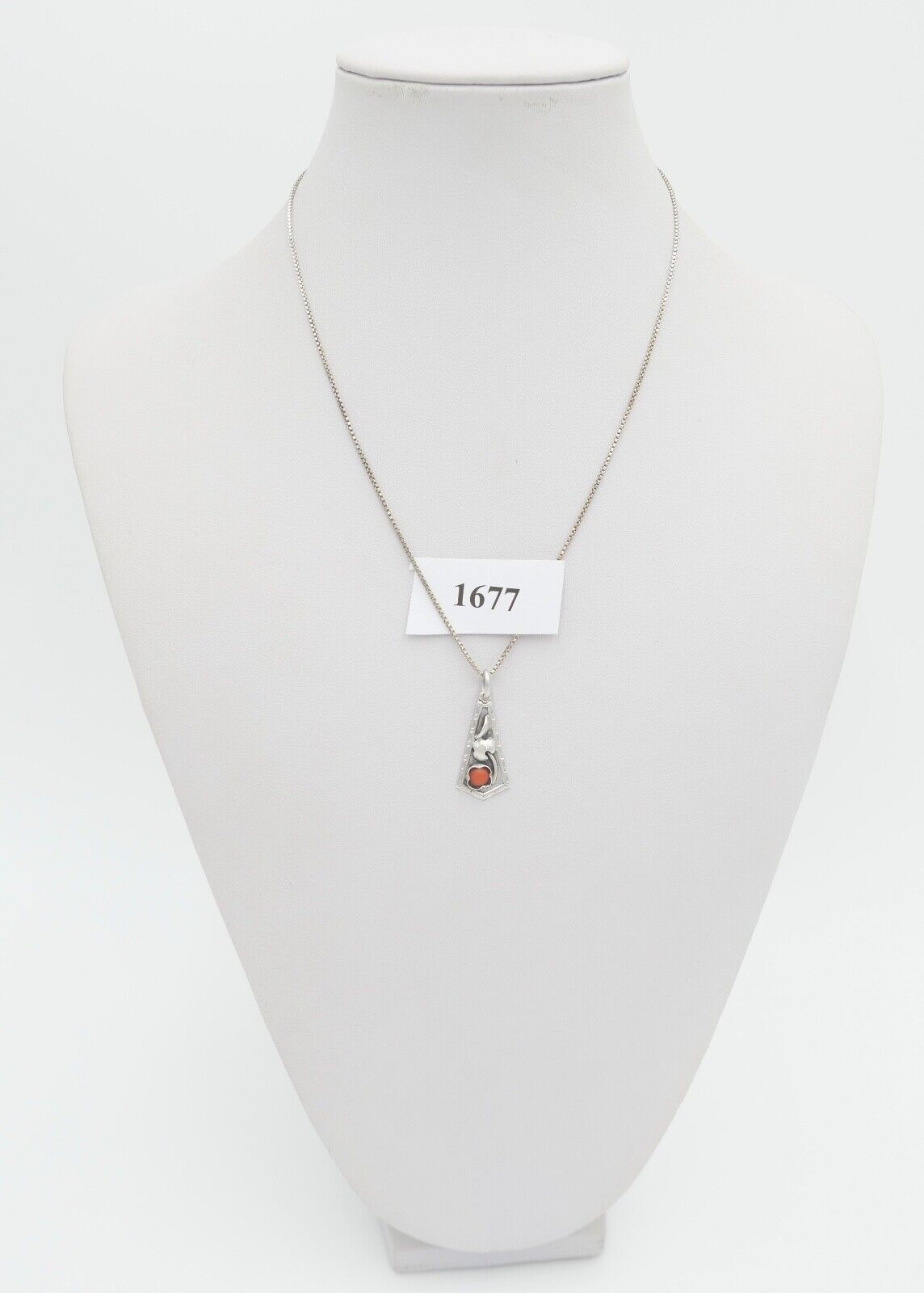 40er Jahre Art Deco Silber Anhänger mit Koralle - Antikhandel-Stuttgart