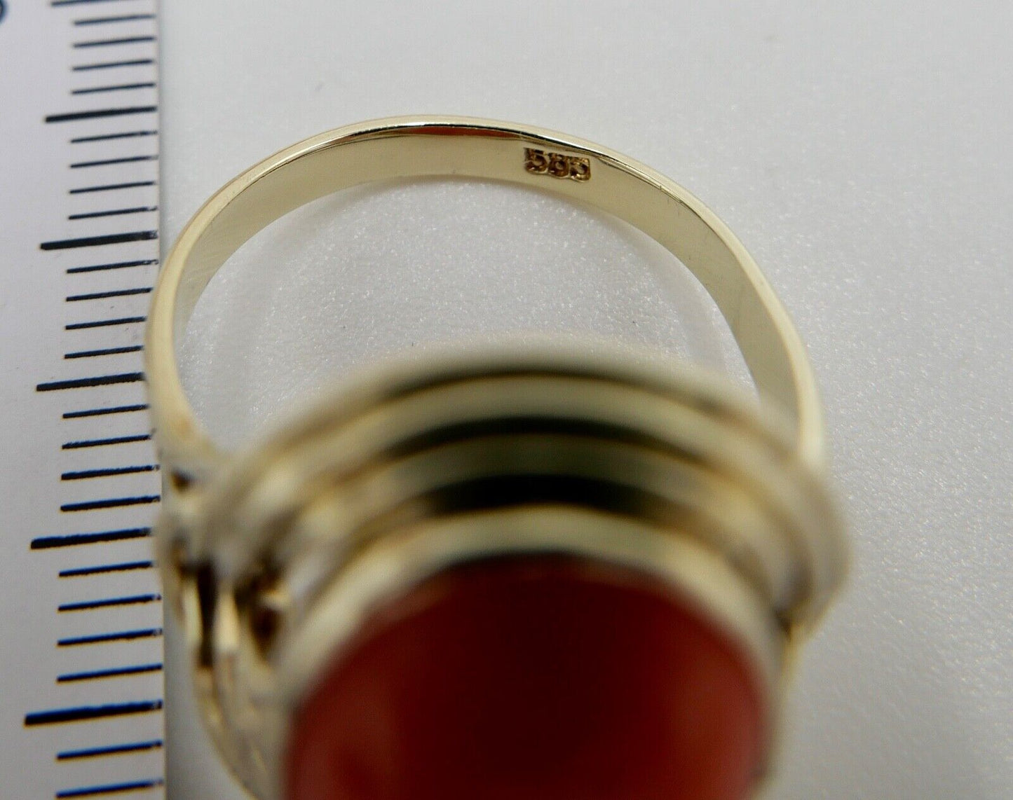 Eleganter Gold Ring 585 14K Gr. 55/17,5 Koralle Cabochon 6 Ct - Antikhandel-Stuttgart