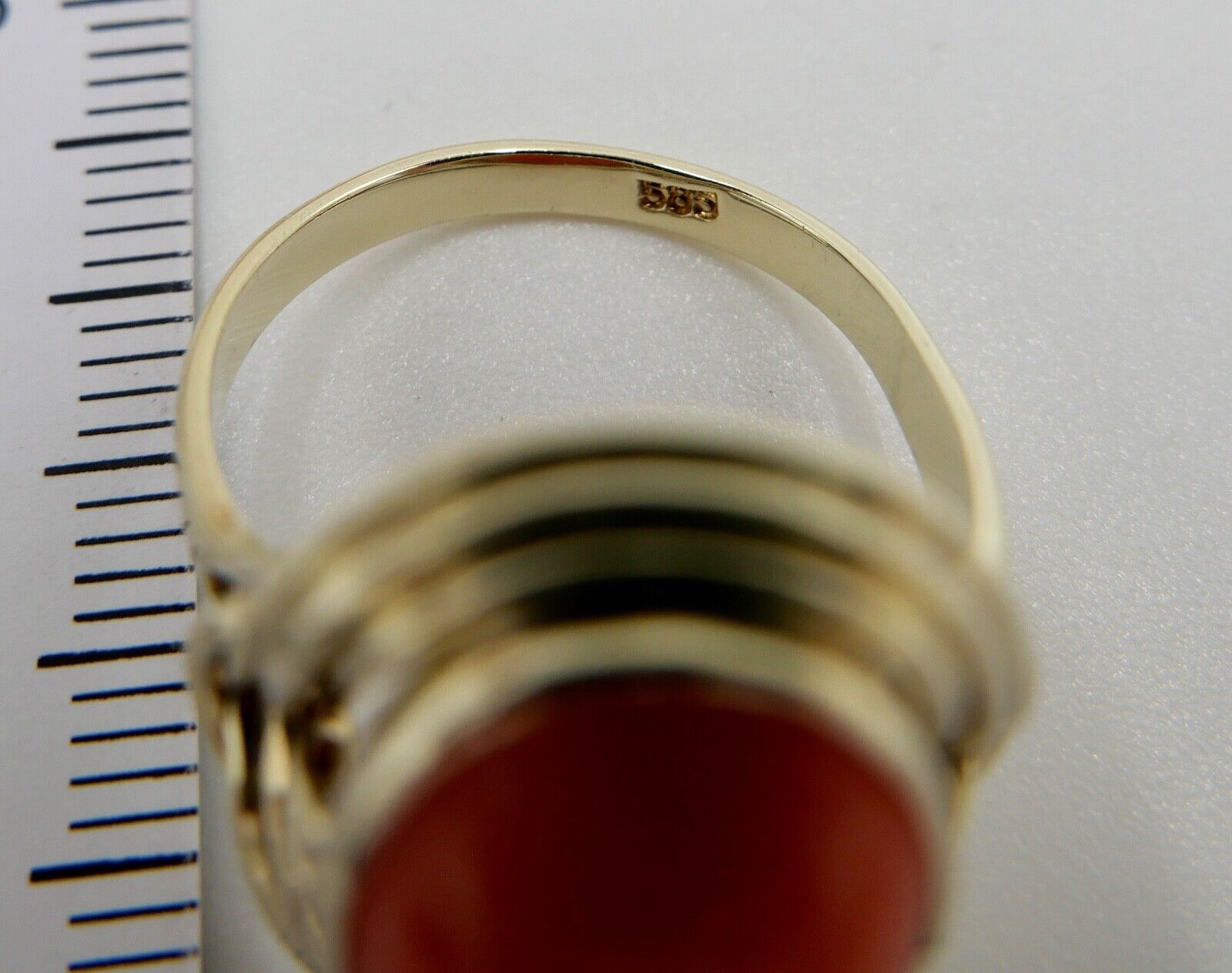 Eleganter Gold Ring 585 14K Gr. 55/17,5 Koralle Cabochon 6 Ct - Antikhandel-Stuttgart