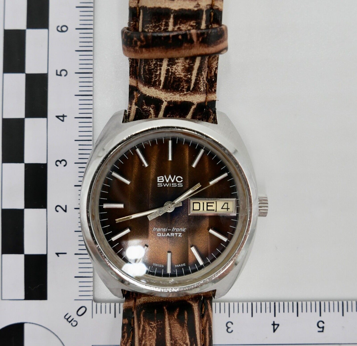Vintage BWC Transi Tronic seltenes braunes Ziffernblatt Quartz Armbanduhr 1970er - Antikhandel-Stuttgart