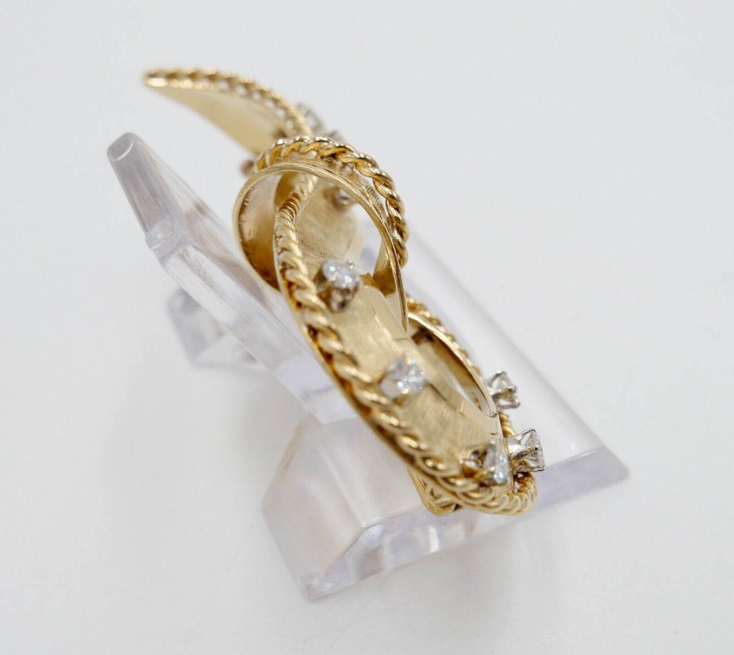 Große alte Schleifen Brosche 750 18K Gelbgold 1,34 Ctw Brillanten 66mm Punze SF - Antikhandel-Stuttgart