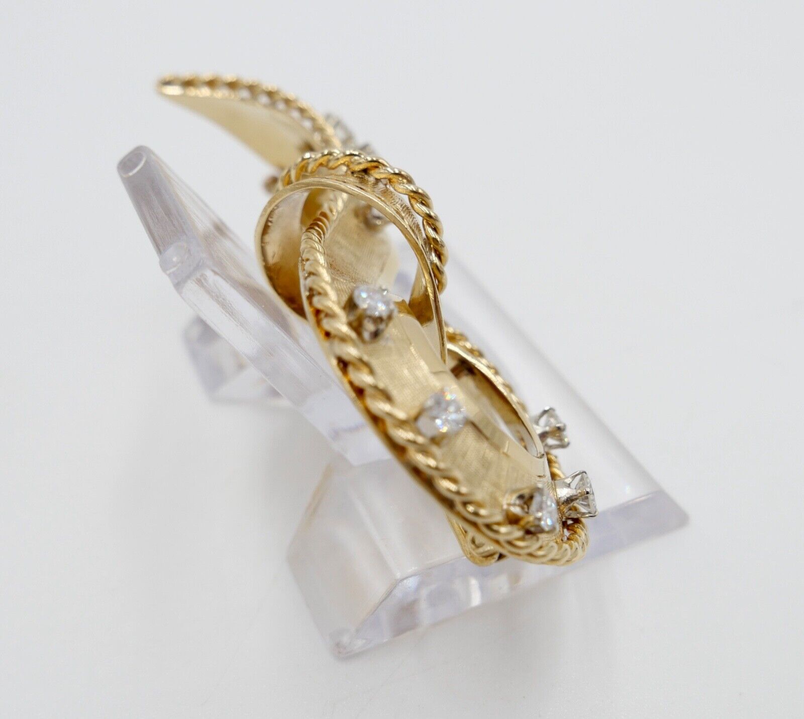 Große alte Schleifen Brosche 750 18K Gelbgold 1,34 Ctw Brillanten 66mm Punze SF - Antikhandel-Stuttgart