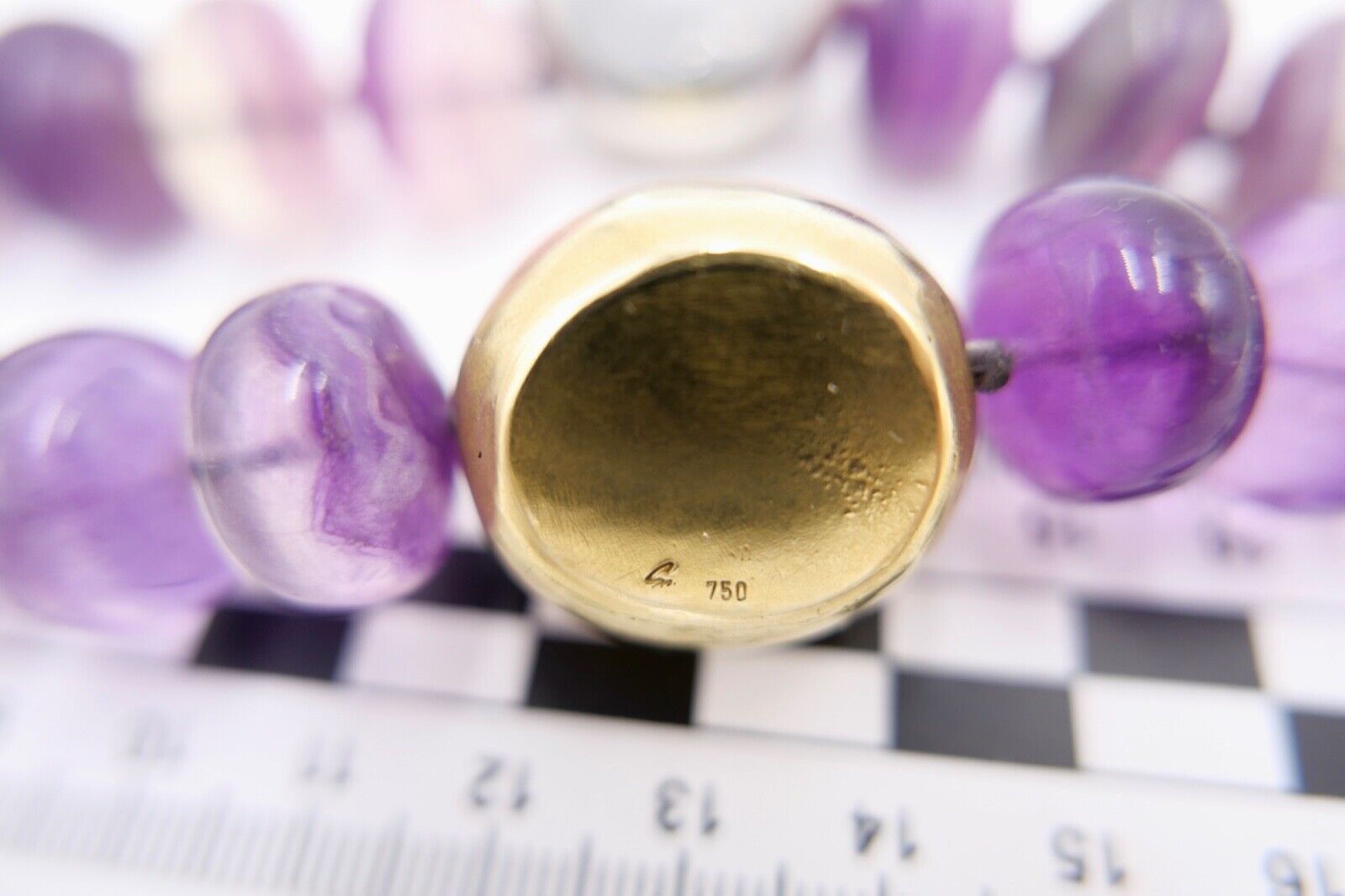 Amethyst Kette Collier 925 Silber & 750 Gold Elementen 90 cm Magnet Verschluss - Antikhandel-Stuttgart