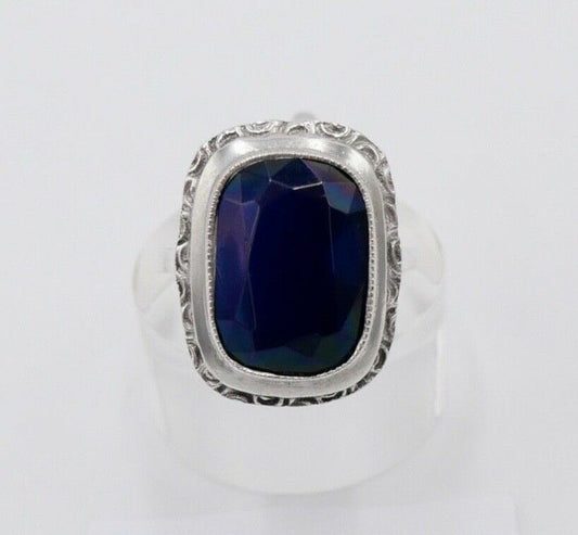 Jugendstil Silberring Ring Silber Gr. 54 Damenring großer blauer Stein - Antikhandel-Stuttgart
