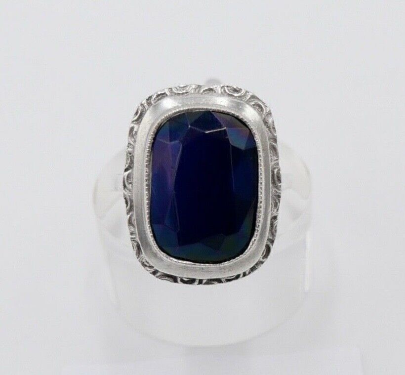 Jugendstil Silberring Ring Silber Gr. 54 Damenring großer blauer Stein - Antikhandel-Stuttgart