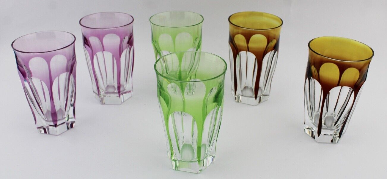 6x original bunte Kristall Gläser " MOSER CROMWELL " 12 cm - Antikhandel-Stuttgart