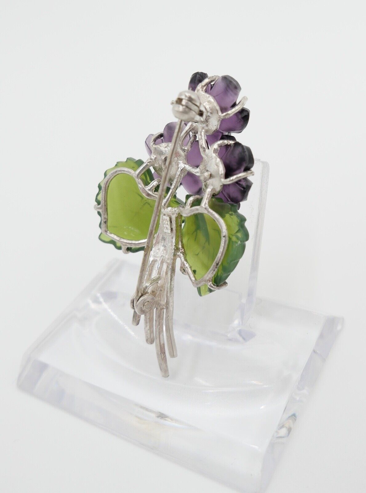 70er Jahre Florale Silberbrosche Brosche Silber 835 Blumen aus Glas Glassteine - Antikhandel-Stuttgart