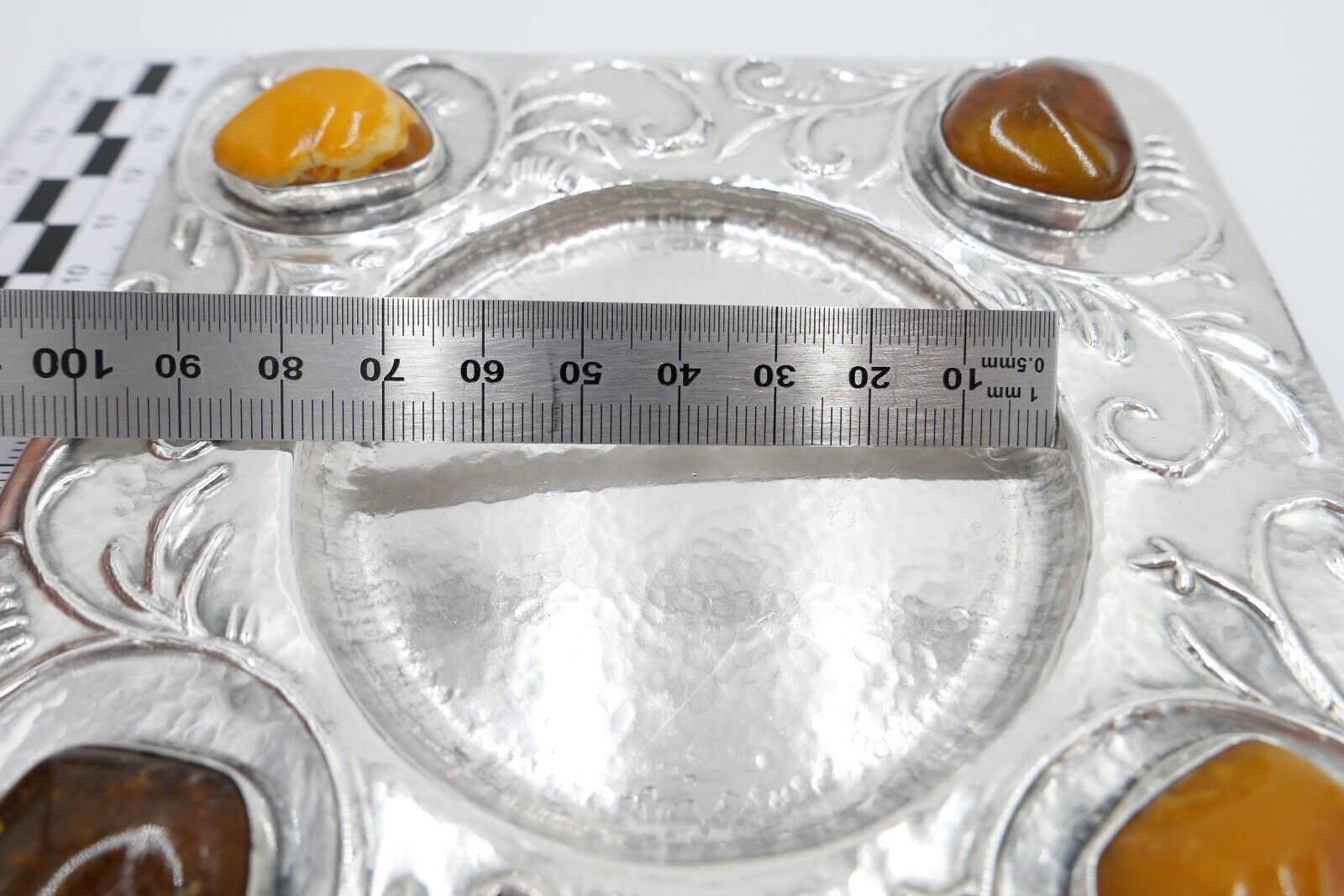 Florales 835 Silber Unterteller Untersetzer Bernstein butterscotch Danielczick - Antikhandel-Stuttgart