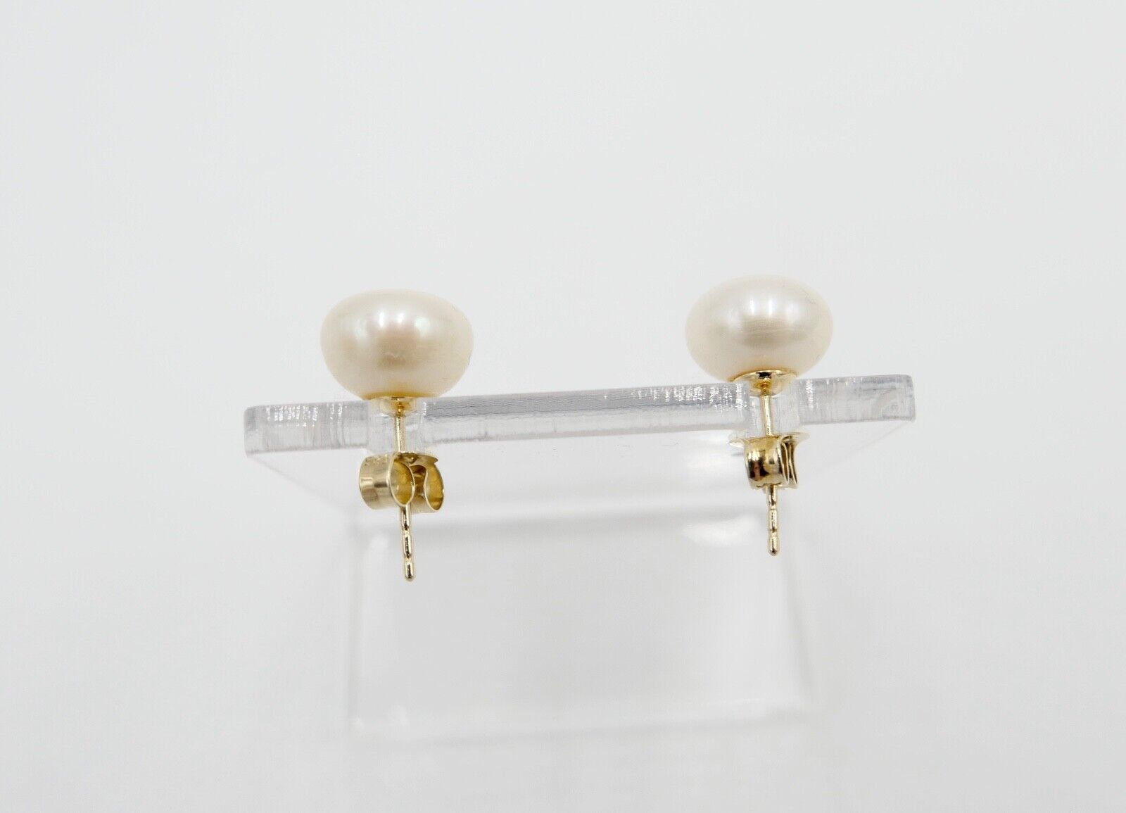 1980er Gelbgold 585 14K Perlen Ohrringe Ohrstecker Ø 9,3mm Butterfly Verschluss - Antikhandel-Stuttgart