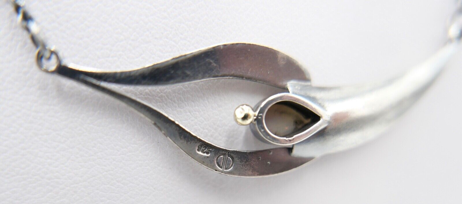 altes Collier Opal Imitat Silber 925 Kette 45,3 cm Teil vergoldet Punze PHJ DD - Antikhandel-Stuttgart