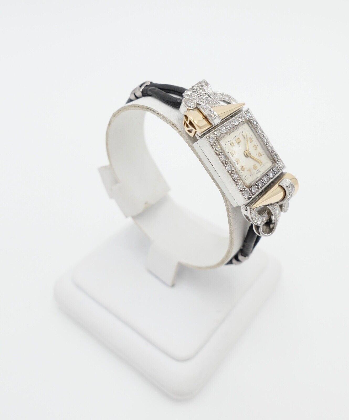 ART DECO DAMEN ARMBANDUHR 750 / 18K WEIß GELB GOLD 48x Diamant Brillant 2,16 CT - Antikhandel-Stuttgart