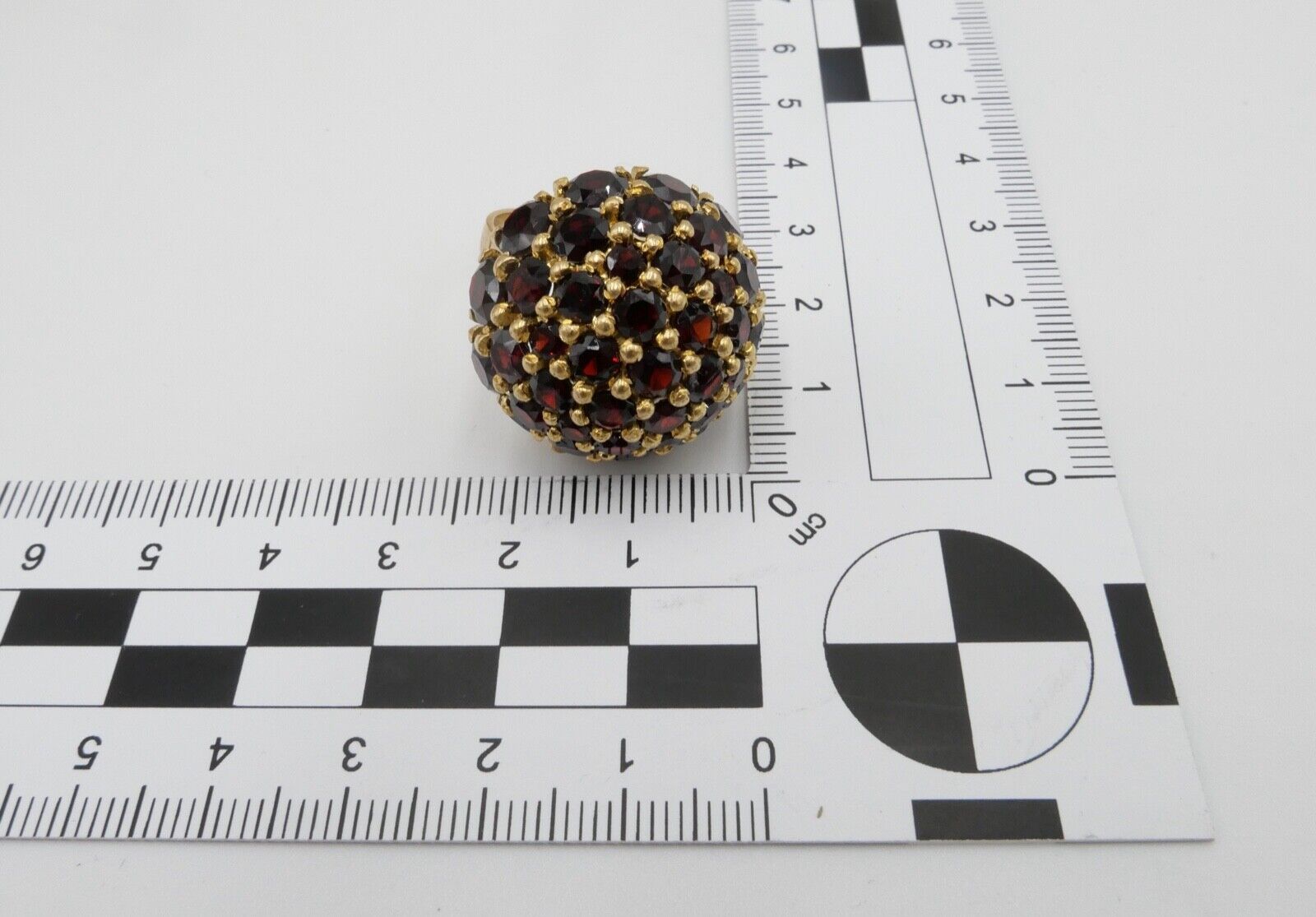 extravaganter massiver Granat Goldring 750 / 18K Gr. 55 hoher Kopf - Antikhandel-Stuttgart