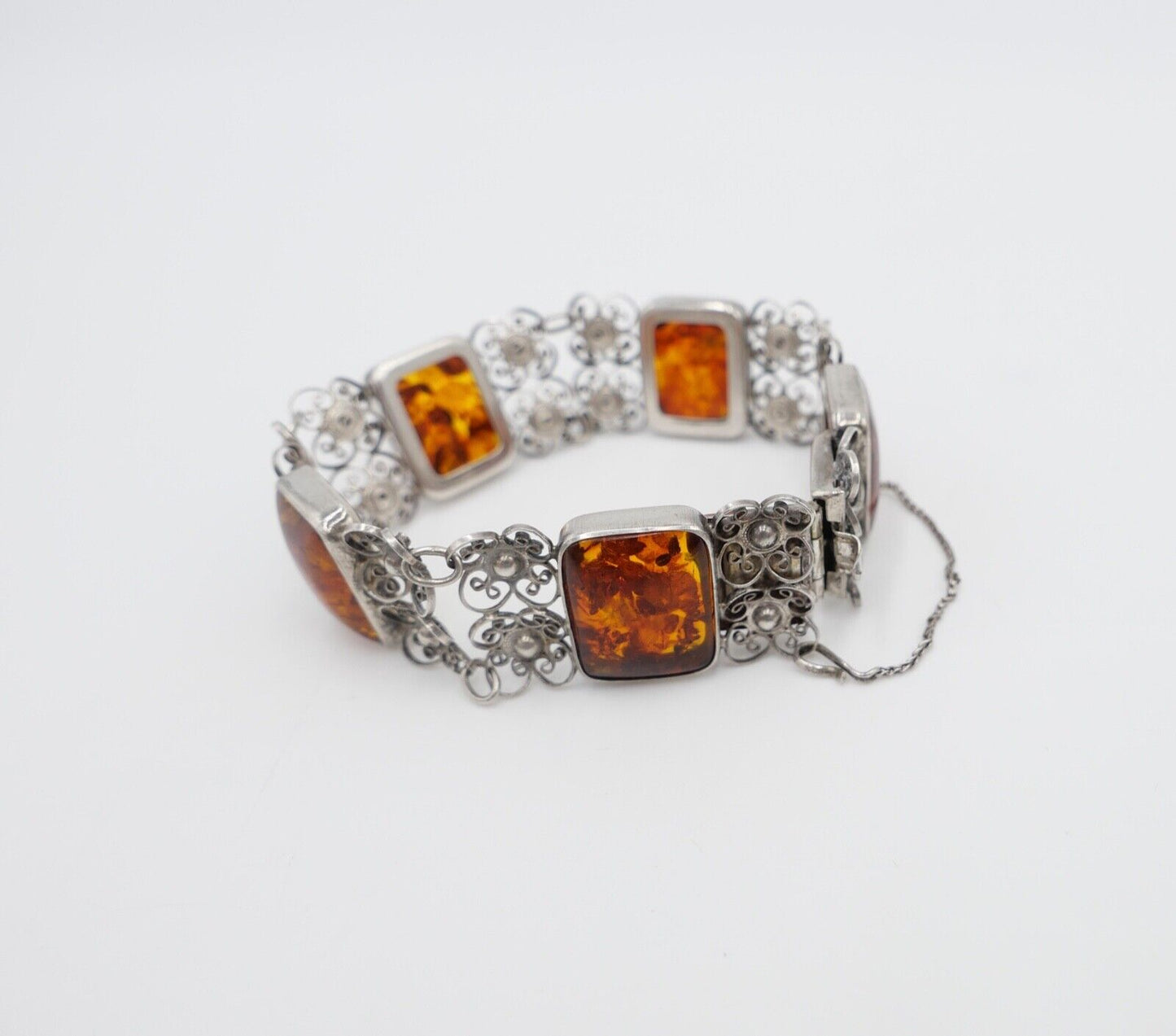 filigranes Silber 835 Bernstein Armband floral Armreif Polen - Antikhandel-Stuttgart