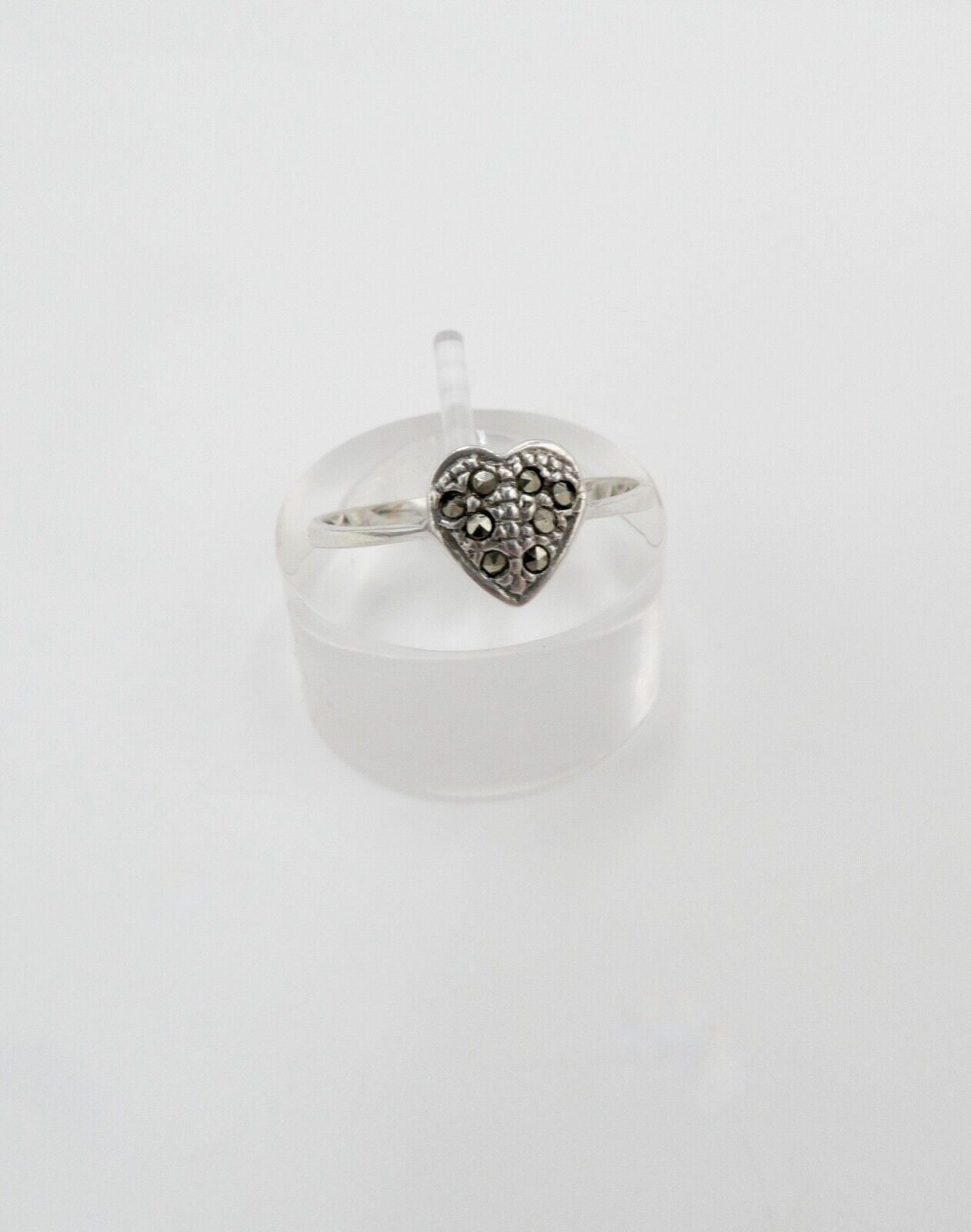80er Jahre filigraner Markasit Silberring Herz Gr. 57 vintage - Antikhandel-Stuttgart