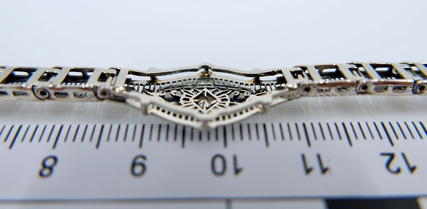 20er Floral Filigranes Damen Armband 10K Weißgold PHILADELPHIA Diamant & Saphir - Antikhandel-Stuttgart