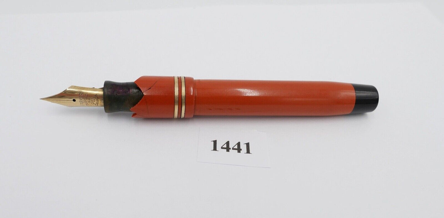 Vintage 30er Jahre PARKER Duofold Big Red Ø 12 mm 14Ct / 585 Gold Feder 35 - Antikhandel-Stuttgart