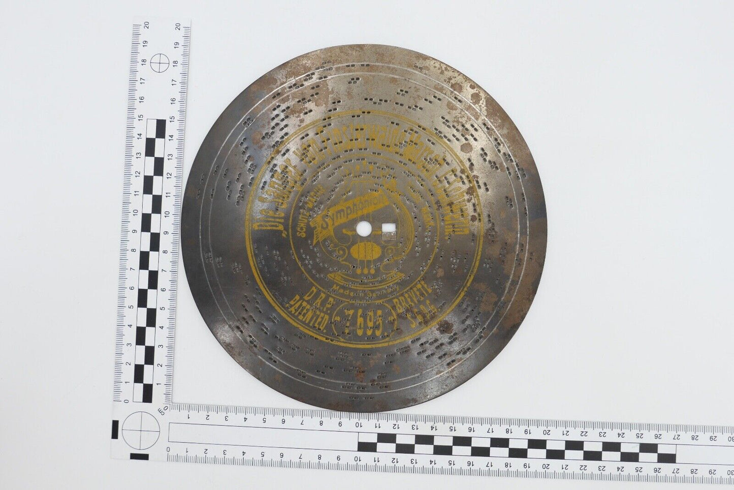 7695 Symphonion Lochplatte Spieluhr Spieldose DIE SÄNGER VON FINSTERWALDE Ø 19,5 - Antikhandel-Stuttgart