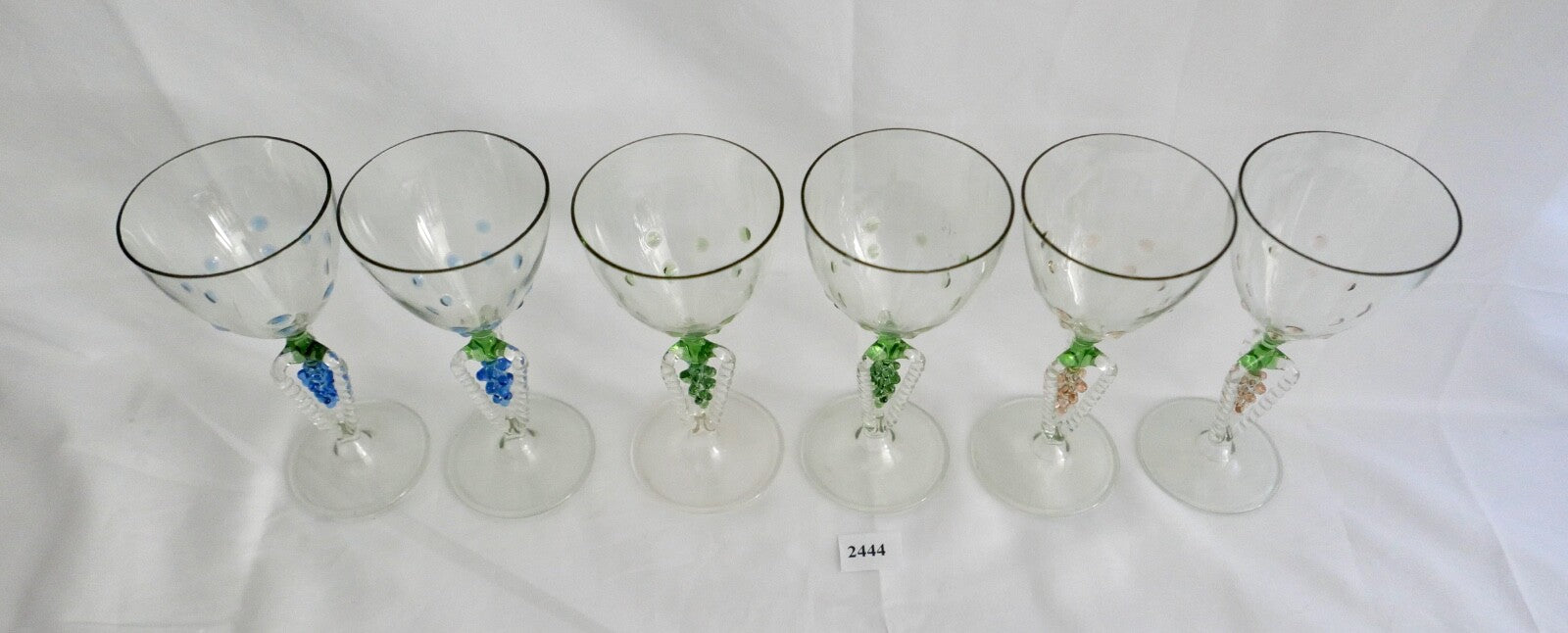 6x Lauscha Bimini Wein Glas Gläser Set Art Deco 14,8 cm buntes Traubenmotiv