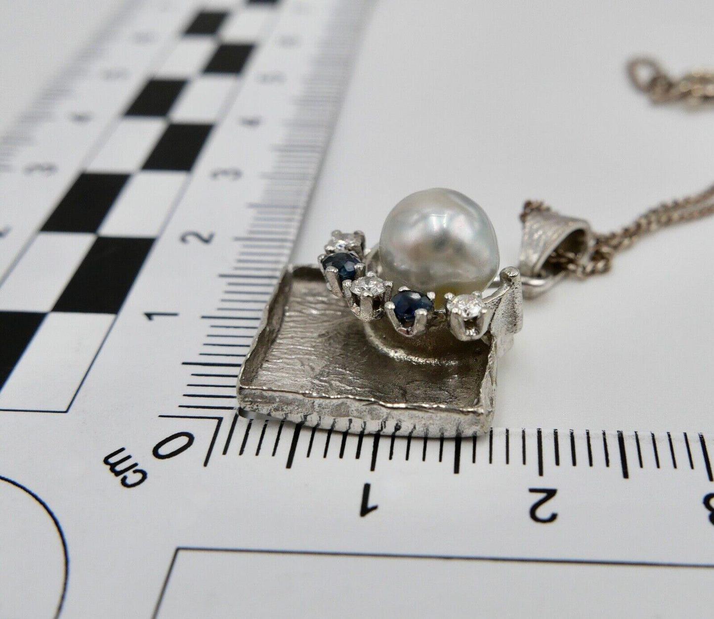 Perle Brillant Saphir Damen Anhänger 585 14K Weißgold aus den 1970er Jahren - Antikhandel-Stuttgart