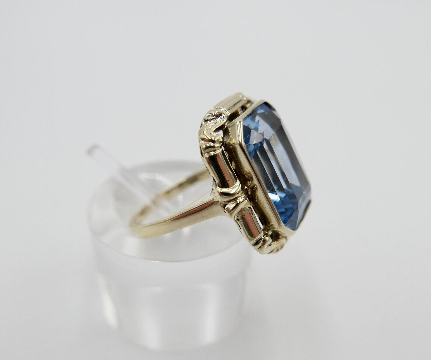 1940er Gold Ring 14K 585 Damenring 9,5 Ct mit blauen synth. Spinell Gr. 53-54 - Antikhandel-Stuttgart