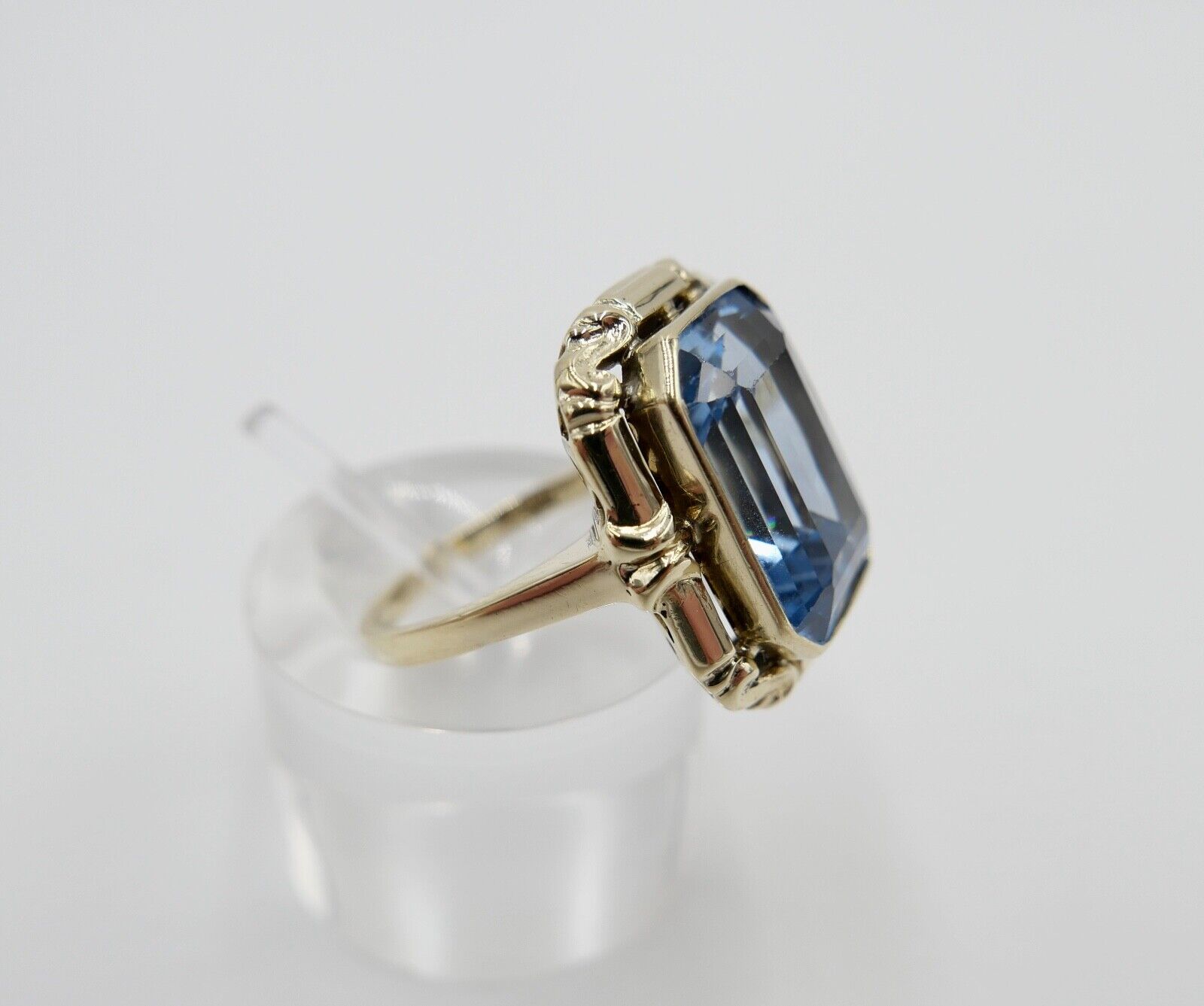 1940er Gold Ring 14K 585 Damenring 9,5 Ct mit blauen synth. Spinell Gr. 53-54 - Antikhandel-Stuttgart