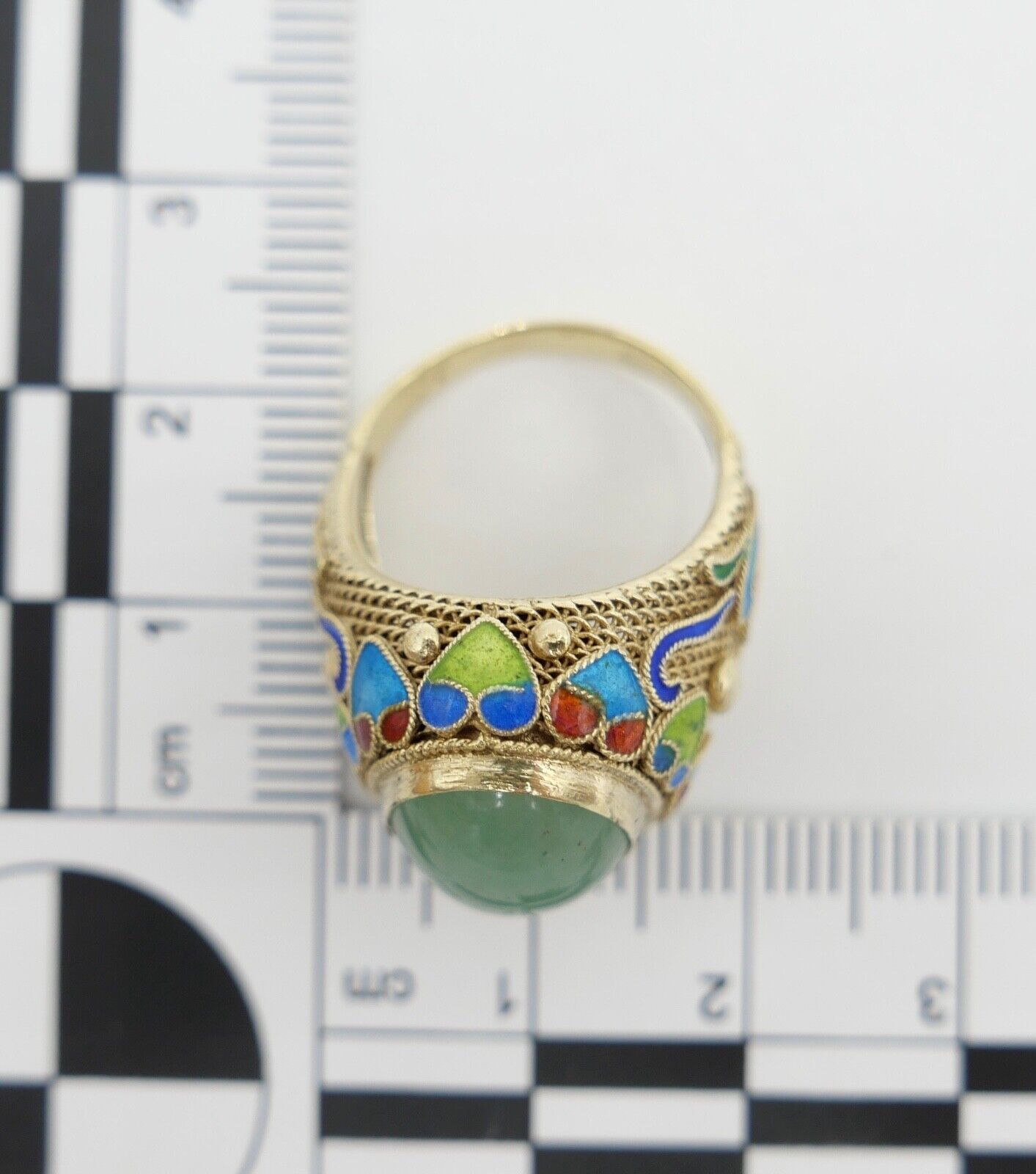 Alter Silber Ring China Silver Emaille & Jade Cabochon Email Gr. 51 vergoldet - Antikhandel-Stuttgart