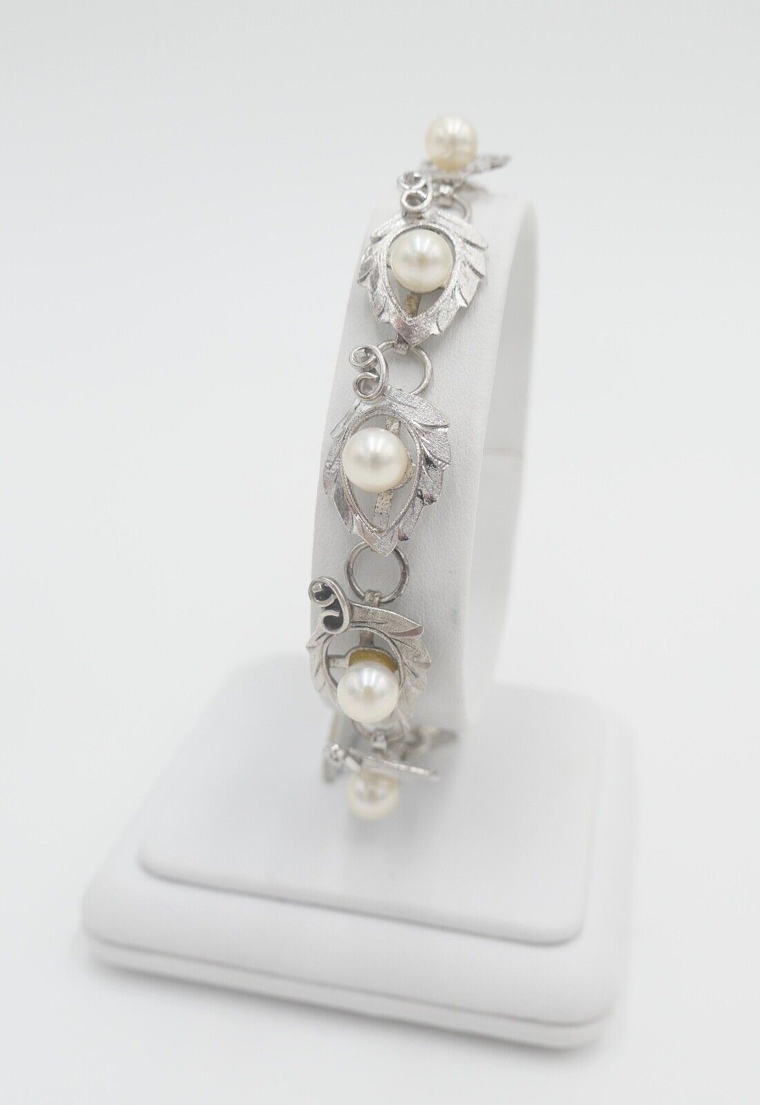 Silber Gliederarmband mit Zuchtperlen floral - Antikhandel-Stuttgart