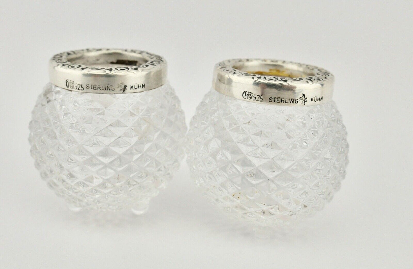 2x Kerzenhalter Gebr. Kühn Ø 4,5 cm Kristall mit 925 Silbermontur - Antikhandel-Stuttgart