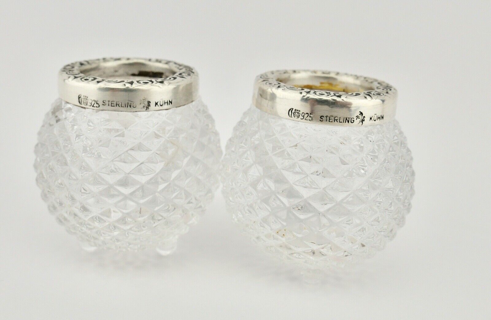 2x Kerzenhalter Gebr. Kühn Ø 4,5 cm Kristall mit 925 Silbermontur - Antikhandel-Stuttgart