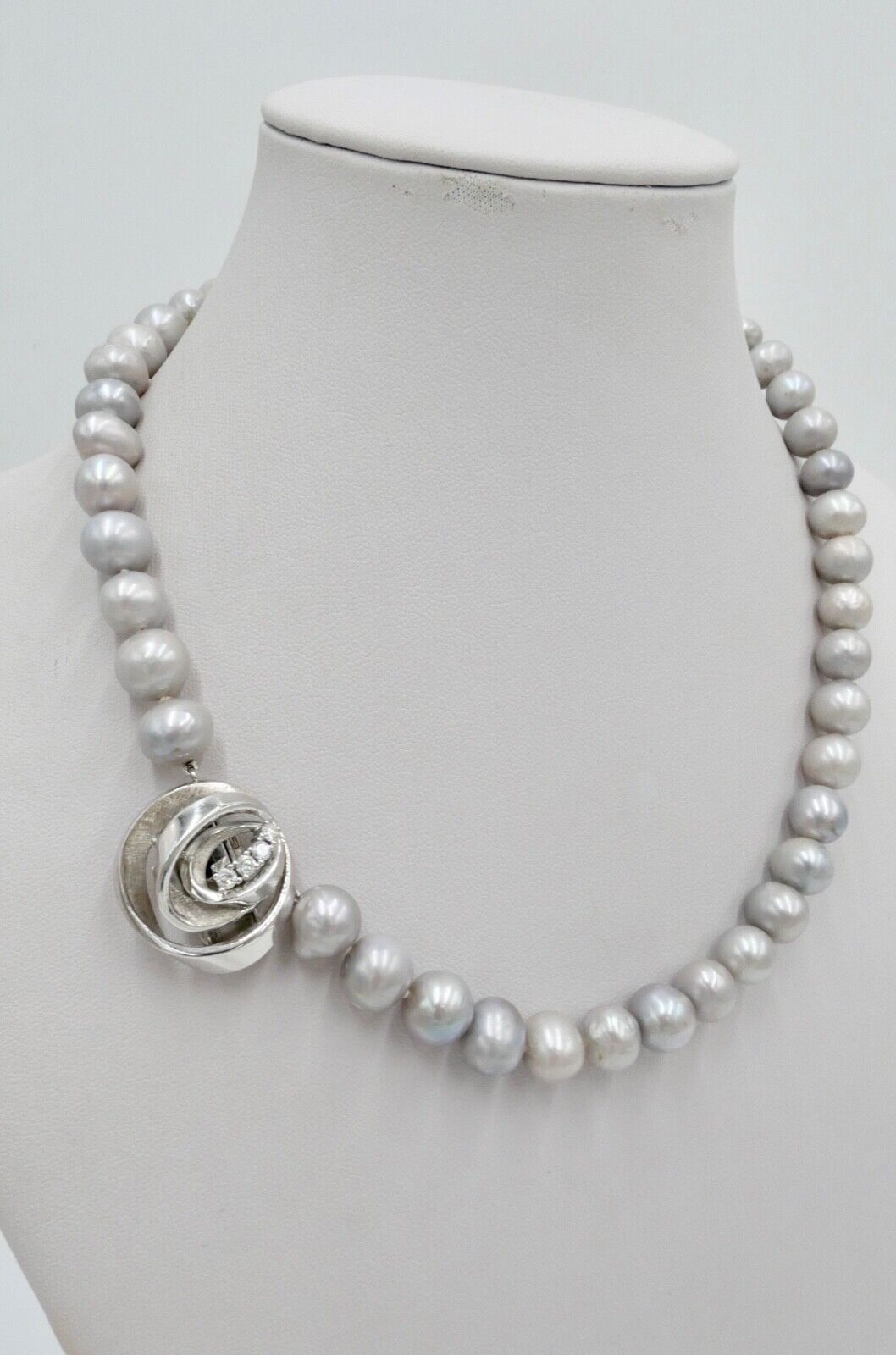 TAHITI Perlenkette Collier Grau mit Brillanten 43 cm Weißgold 585 Perlen Ø 8,8mm - Antikhandel-Stuttgart