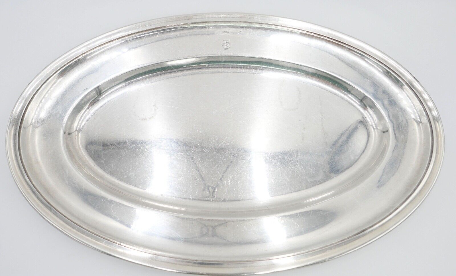 Tablett Servierplatte " Gebr. Hepp " 45x28 cm versilbert Monogramm FC CF - Antikhandel-Stuttgart