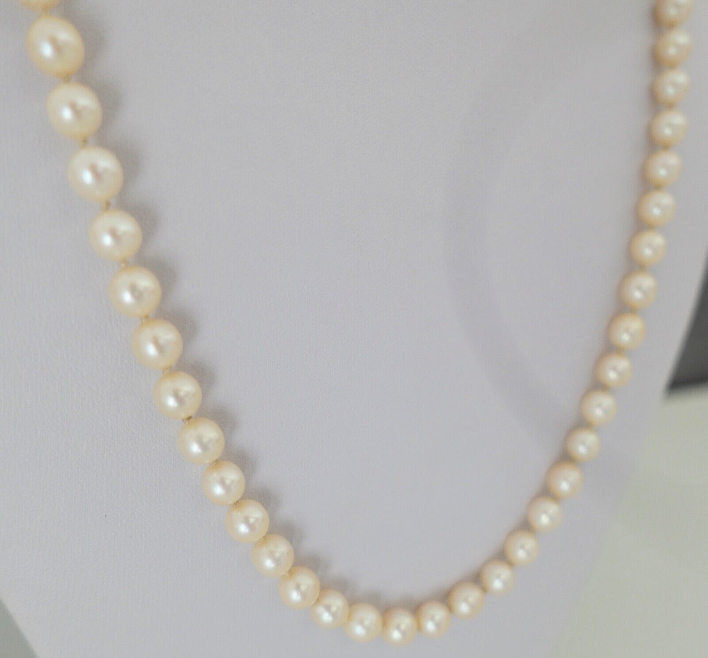 Perlenkette Verschluss Weiß/Gelb Gold 585/14K pearl Ø 6.5 mm Necklace 58 cm - Antikhandel-Stuttgart