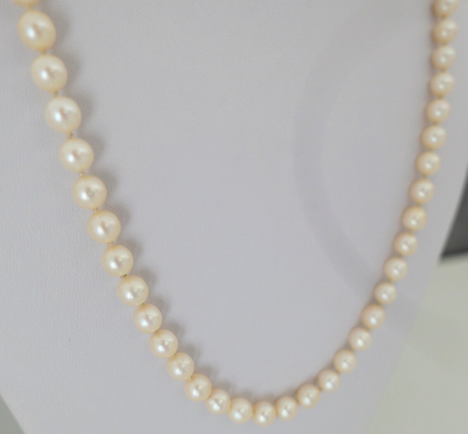 Perlenkette Verschluss Weiß/Gelb Gold 585/14K pearl Ø 6.5 mm Necklace 58 cm - Antikhandel-Stuttgart