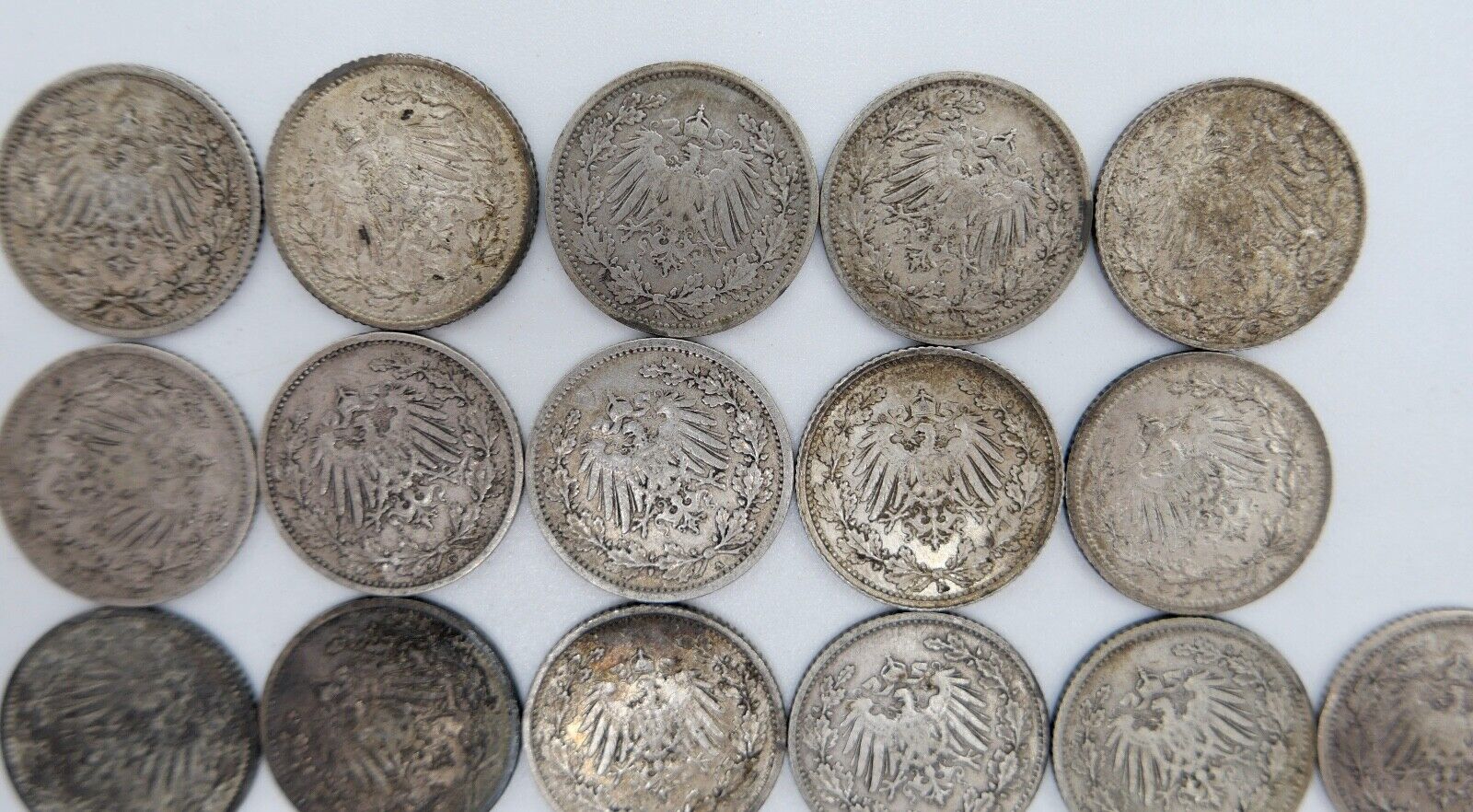 21x 1/2 Mark 1905 1906 1907 1909 1915 1916 J D F G A Silbermünze Jäger J.16 - Antikhandel-Stuttgart